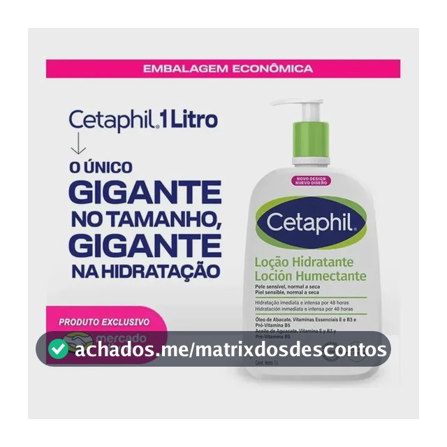 Cetaphil Loção Hidratante Corporal e Facial para Pele Sensível, Normal a Seca 1L - Hidratação 48h