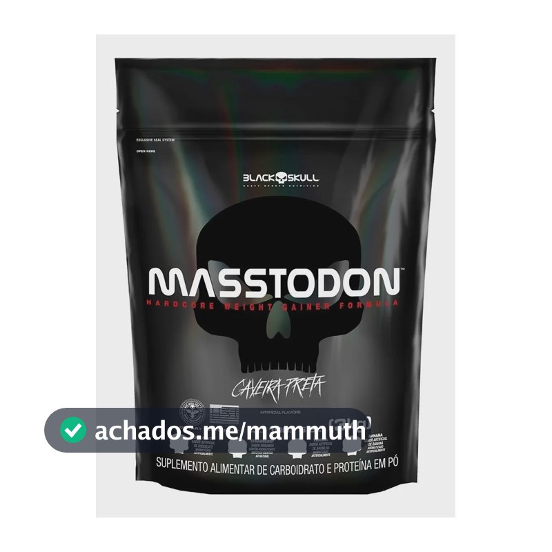 Refil Hipercalórico Masstodon Gainer 3kg Black Skull Sabor Morango