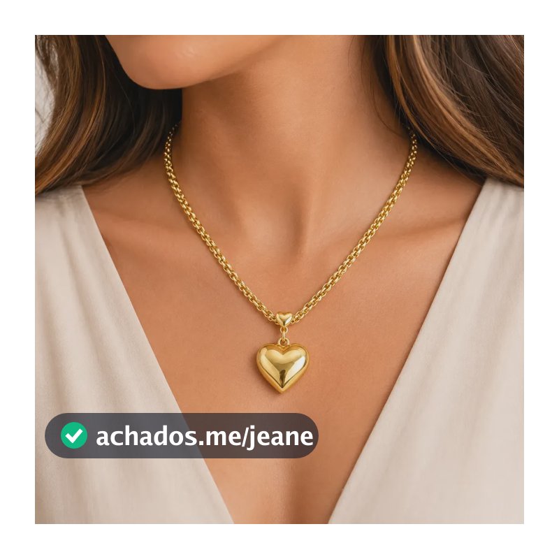 Colar Cordão Feminino 5mm Pingente Coração Banhado A Ouro Dourado