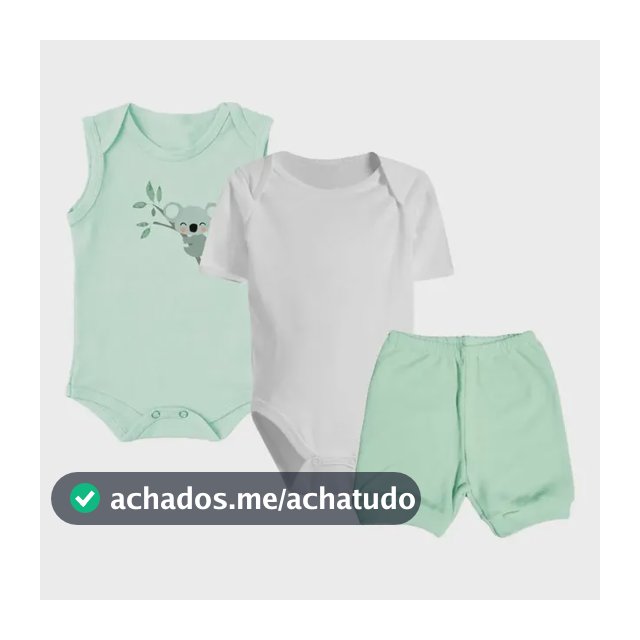 Kit Roupa De Bebê Sortido 3 Peças Body E Shorts 100% Algodão
