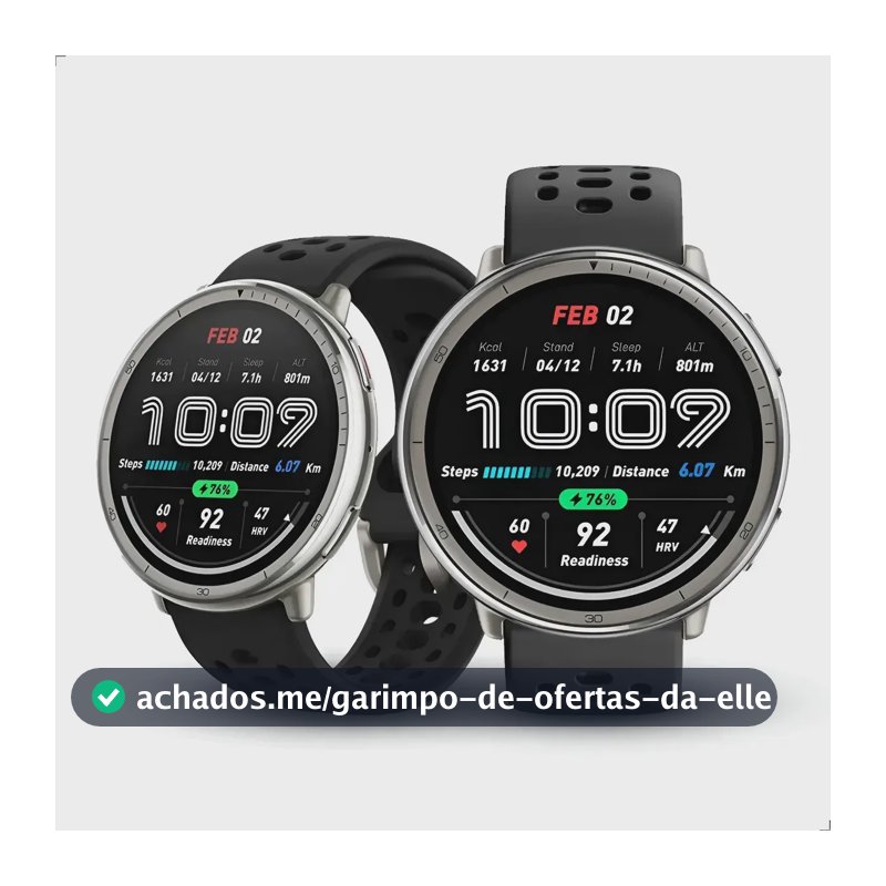 Relógio Amazfit Active 2 Smartwatch Prateado Silicone Preto Preto Milanês