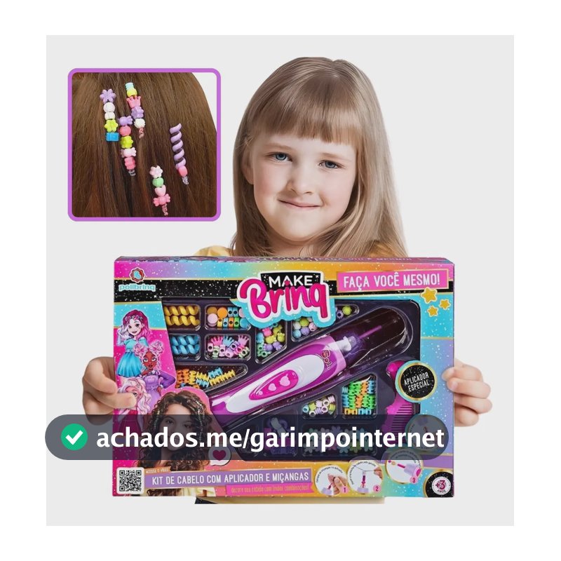 Polibrinq Brinquedo Menina Kit Miçangas Fazer Tranças Cabelo Penteado Rosa
