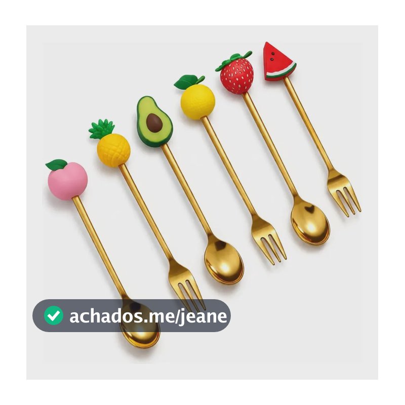 Kit Talher Sobremesa Cabo Frutas Criativo Decorativo Dourado
