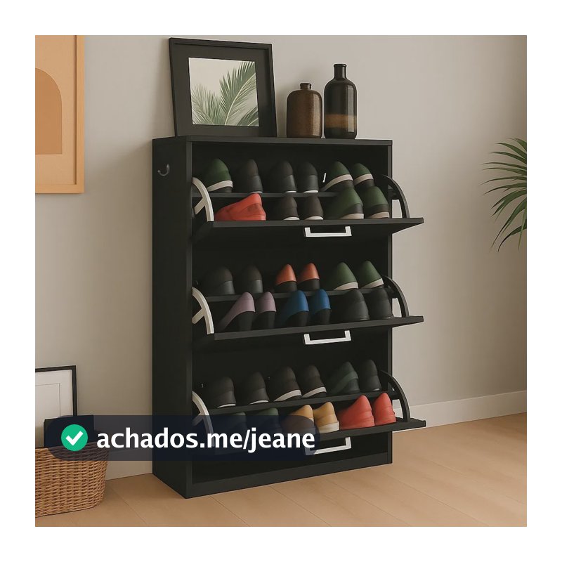 Sapateira Vertical Para Calçados Com 3 Portas Basculantes Preto