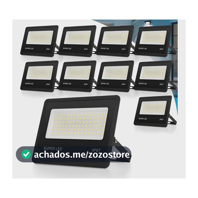 Kit 10 Refletor Led 300w Holofote Bivolt Ip67 Externas 6500k 127/220v Preto Branco-frio