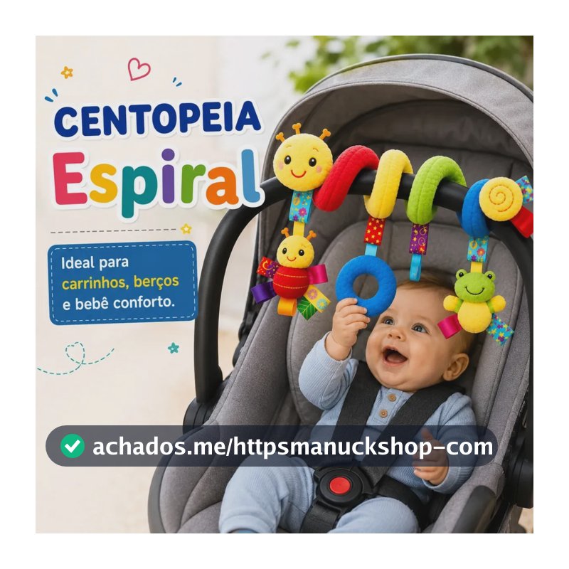 Centopéia Espiral Bichinho Pelúcia Brinquedo Carrinho Berço Bebê Conforto com Chocalho de Pendurar Sensorial