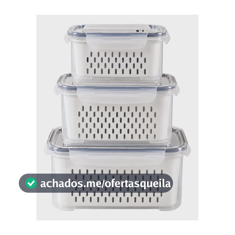 Kit 3 Organizadores Geladeira Alimentos Vegetais Com Tampas Branco