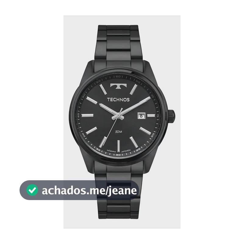 Relógio Technos Masculino Steel Preto 4cm Aço Quartzo Prova d'Água