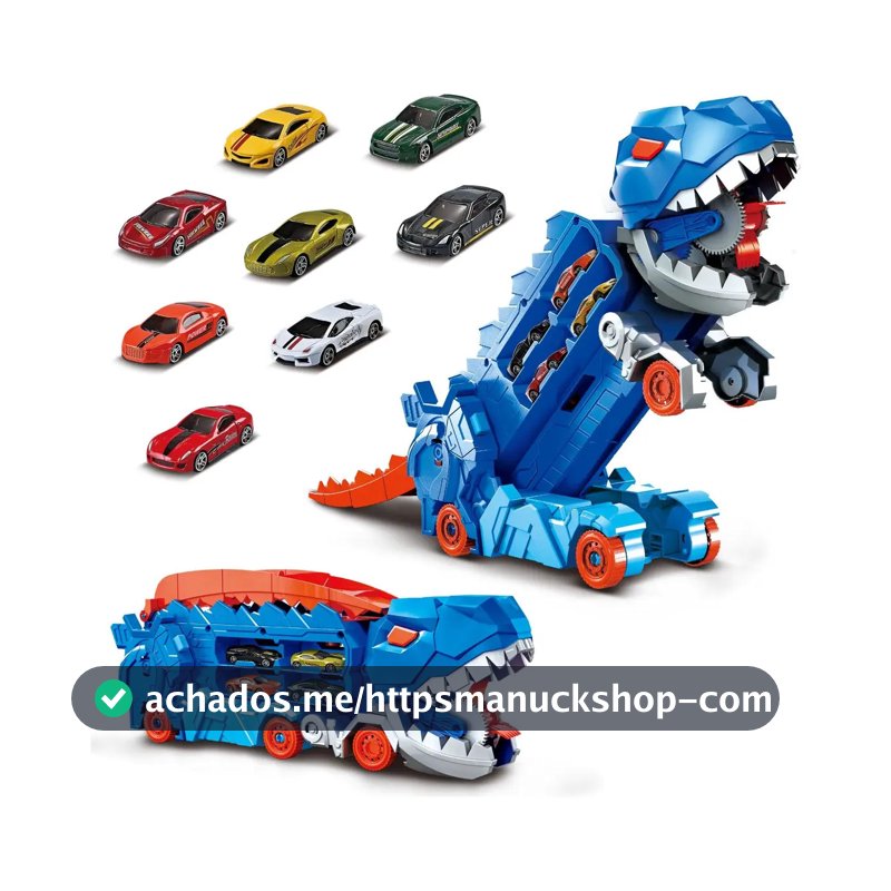 Caminhão Dinossauro Pista Com 4 Carrinhos Maleta Transporte Cor Azul Brinquedo Infantil Educativo Menino Super Brasileirinho