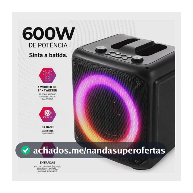 Caixa De Som Bluetooth Portátil 6,5 3000mah Karaokê Rgb Preto 5v