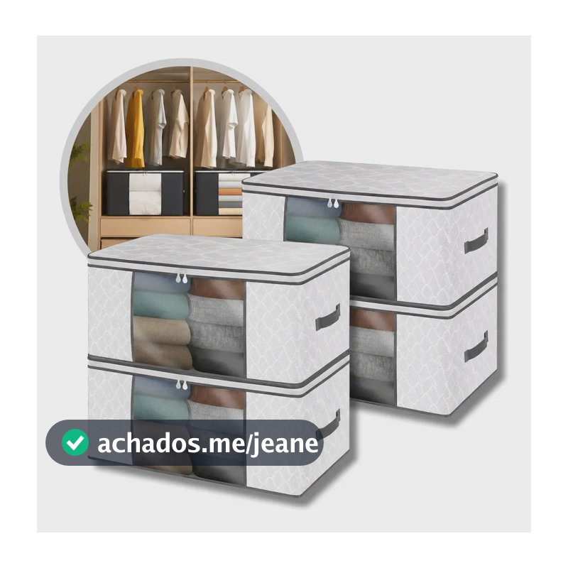 Kit 4 Saco Organizador Guarda Roupa Caixa Dobrável Cobertor Cinza