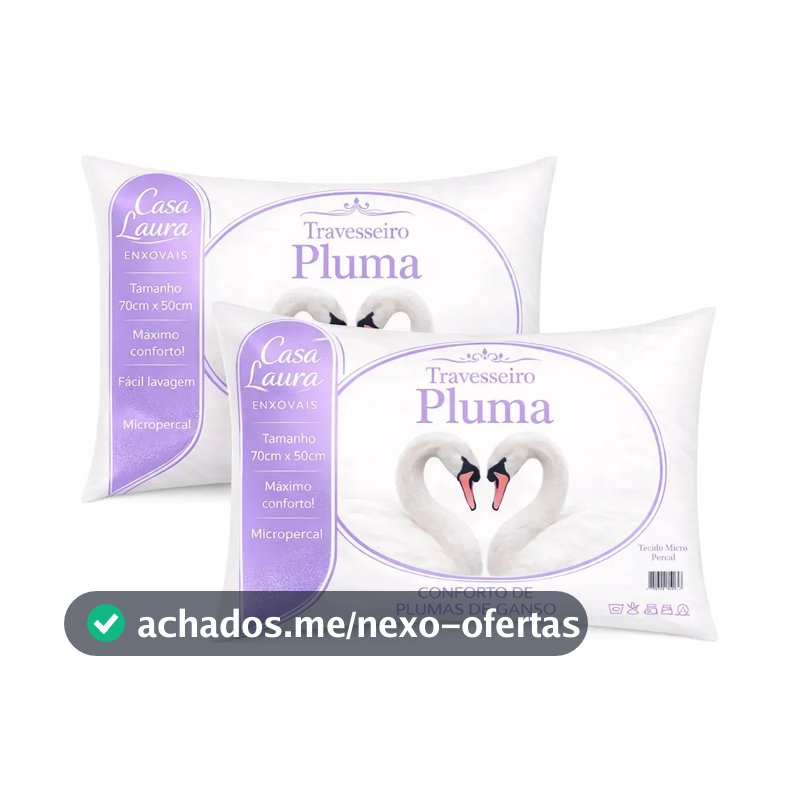 Kit 02 Travesseiro Antialérgico Pluma De Ganso 70cm X 50cm Cor Branco
