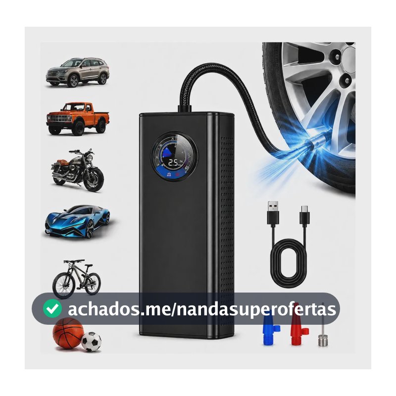 Compressor/bomba Ar Pneu Portátil Manometro Carro Moto Bike Preto 127/220v 50/60hz Monofásica