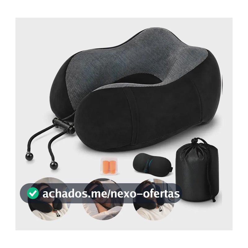 Travesseiro Apoio Encosto De Pescoço Para Viagem Ergonômico Preto