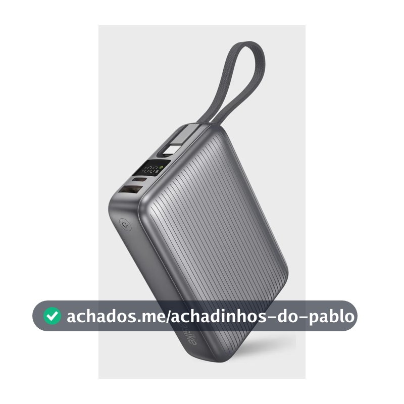 Basike Power Bank 20.000mah Rápido Portátil 45w Rápido Com Display Cor Branco Power 3-saídas Com Cabo Embutido Usb-c Para Samsung iPhone Xiaomi Motorola Celular Tablet Macbook B203/B202