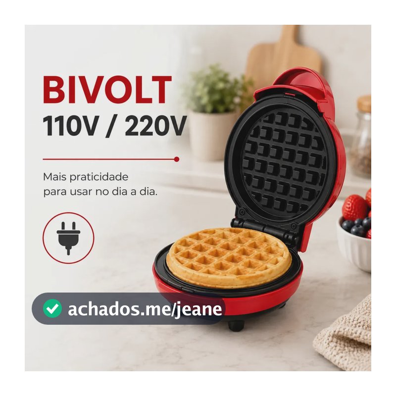 Maquina Waffle Elétrica Compacta Profissional Mini Panqueca Vermelho