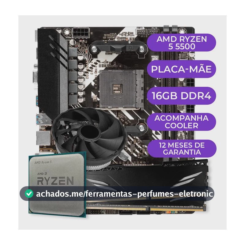 Kit Upgrade Gamer Amd Ryzen 5 5500 + B450m + 16gb Ddr4 Cor Preto