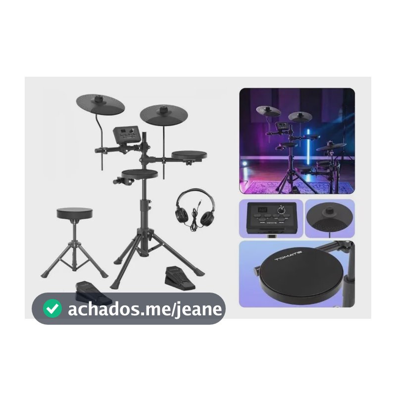 Bateria Eletrônica Musical 7 Kits 56 Timbres Com Banco Fone Preto