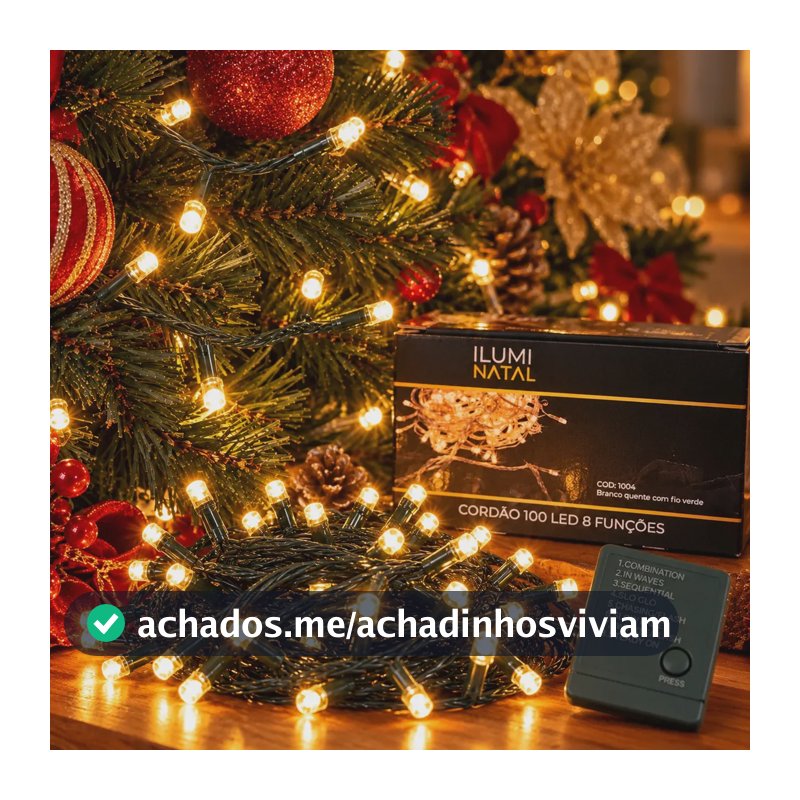 Cordão Pisca Pisca Lph 10 Metros 100 Leds Fio Verde Escuro 8 Funções Cordão de Luzes Para Árvore de Natal Luz Decoração Interna Sala Quarto Mesa de Jantar Natalina Cor Das Luzes Branco Quente 110