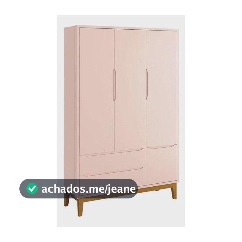 Guarda Roupa Infantil New Classic 3 Portas 2 Gavetas Com Pés Rosa