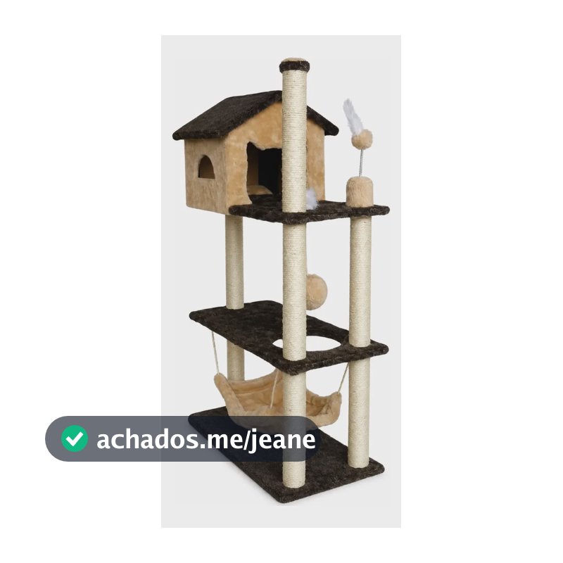 Arranhador Casa Torre Gato Sisal Pelucia  Brinquedo Bolinha Bege