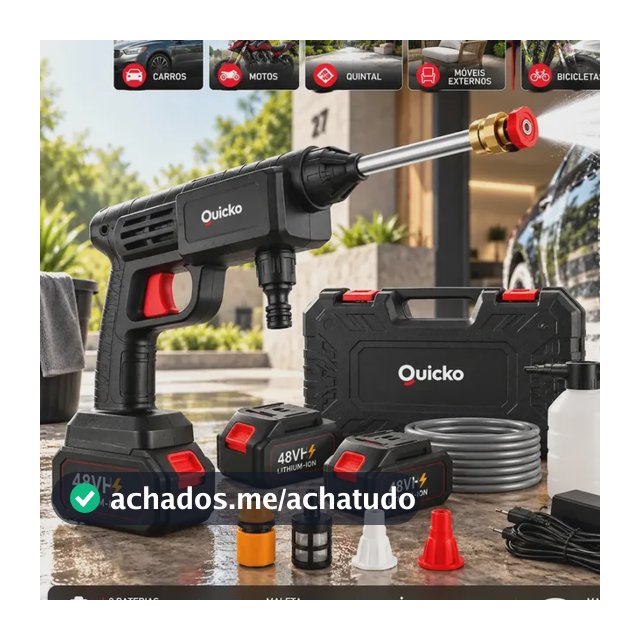 Lavadora De Alta Pressão Vap Portátil Sem Fio Bateria Lava Jato Elétrica Recarregável P/ Lavar Carro Moto Quintal C/ 2 Baterias Quicko Bico Mangueira Dispenser De Sabão Lavadora Alta Pressao Portátil
