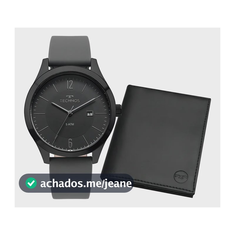 Relógio Technos Steel Preto Masculino Analógico Caixa Aço Inox Pulseira Silicone