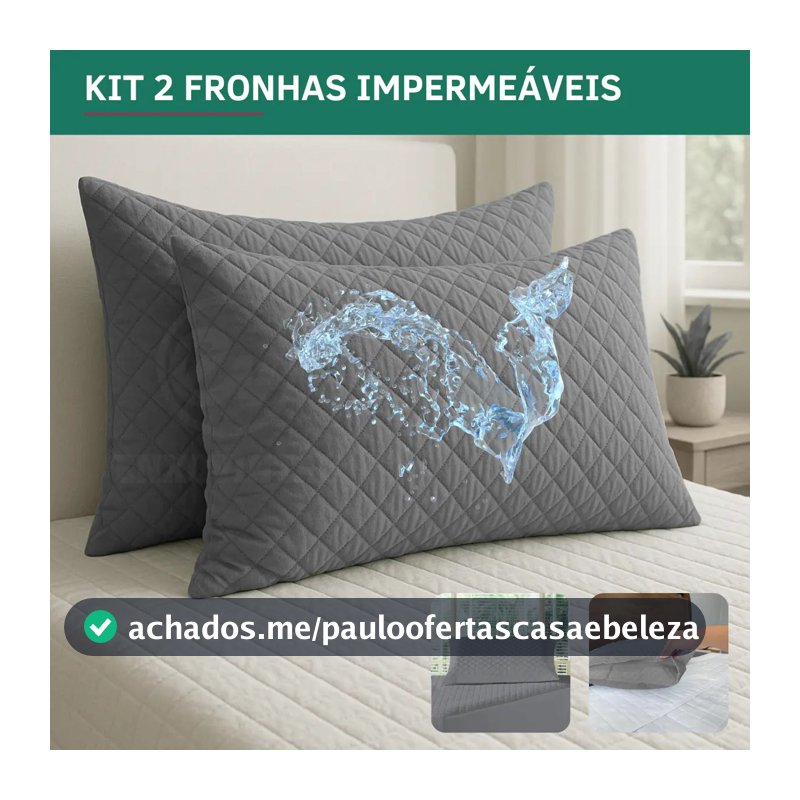 Kit 2 Capa Para Travesseiro Matelado Impermeável Fronha Antialérgica Toque Macio Silencioso Cor Cinza