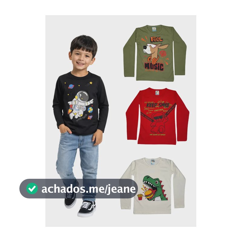 Kit 3 Camisas Manga Longa Menino Infantil Uso Diário Sortido Multicolorido Estampa Infantil 8