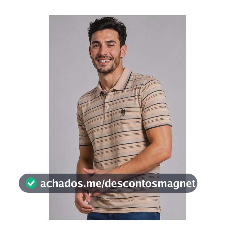 Camisa Polo Masculina Polo Wear Piquet Listrada Bege Médio M