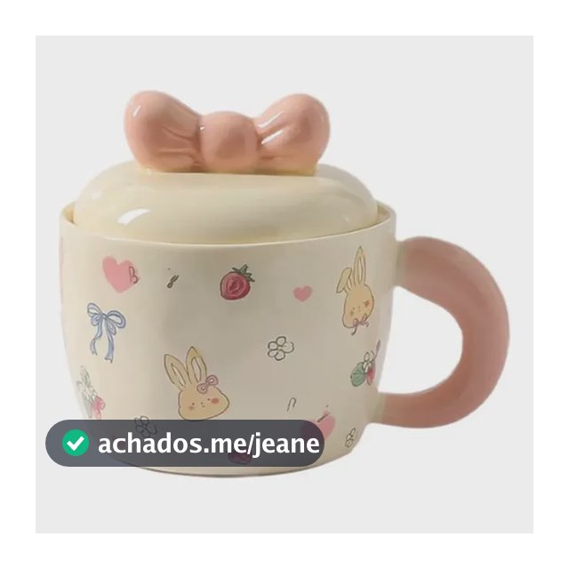 Caneca De Cerâmica Hp Bottles Cute Bunny Com Tampa De Laço K