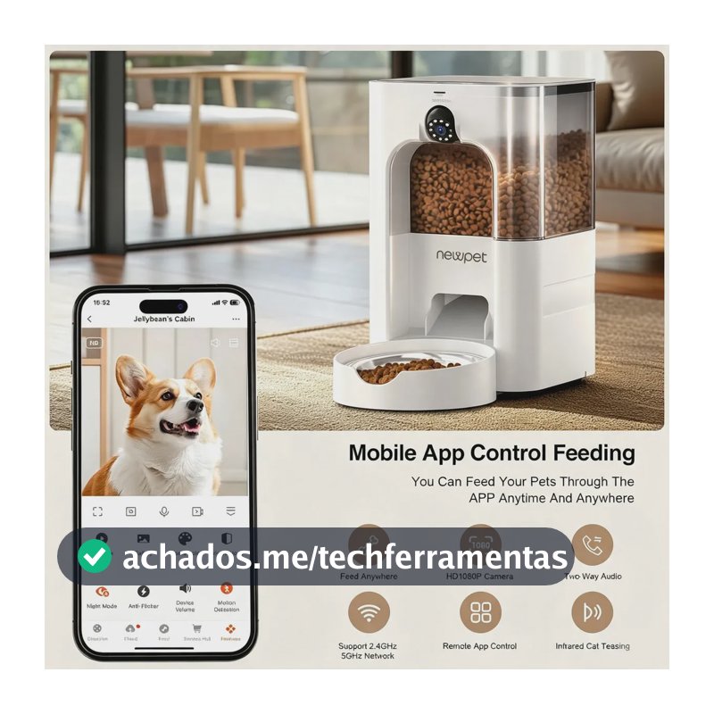 Comedouro Automático Inteligente 5L com Câmera para Gatos e Cães