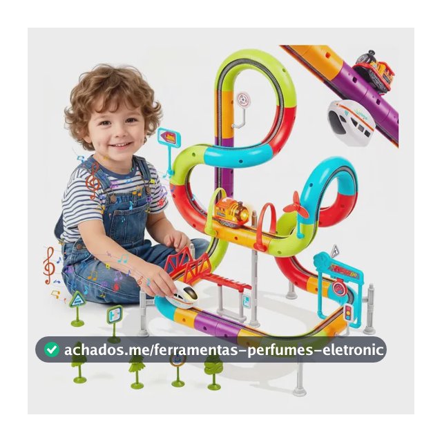 Pista de Trem Elétrico BrincaMundo 3D com 2 Trens Recarregáveis USB-C, Luzes e Música - 73 Peças