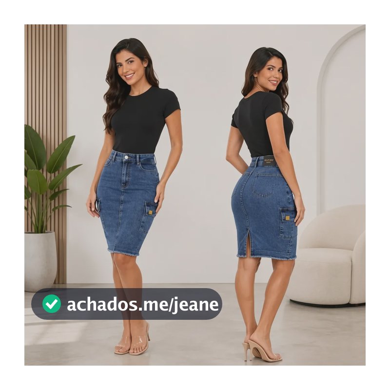 Saia Cargo Jeans Feminina Midi Lápis Moda Evangélica Marmorizado Liso 40