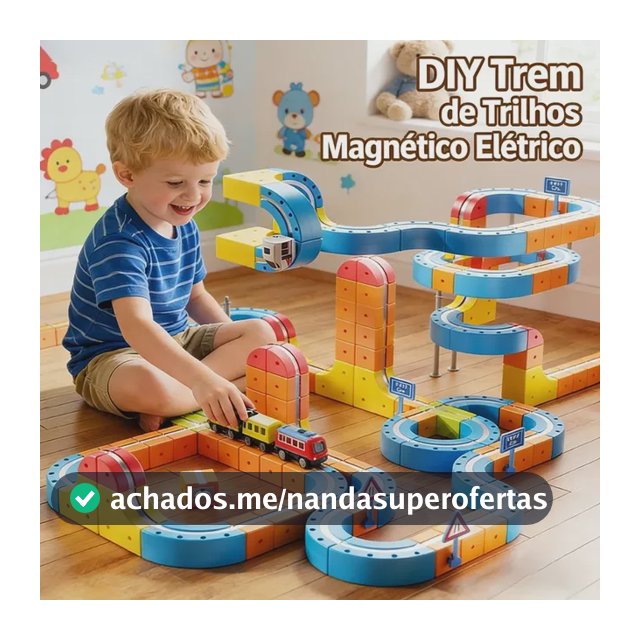 Pista Trem Magnético Elétrico Infantil Blocos Track Kit80 Azul-claro