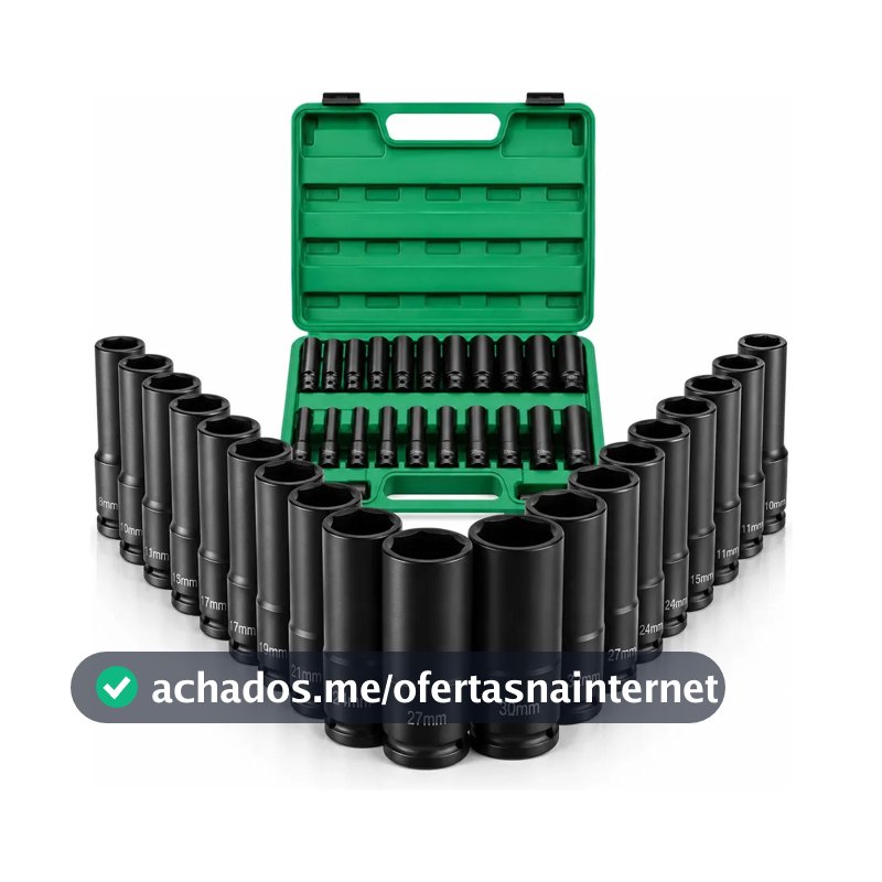 Jogo Soquete Longo Sextavado Impacto 1/2 8 A 32 Mm 15pcs Preto vlx jogo Soquete Longo Sextavado Impacto 1/2 8 A 32 Mm 15pcs