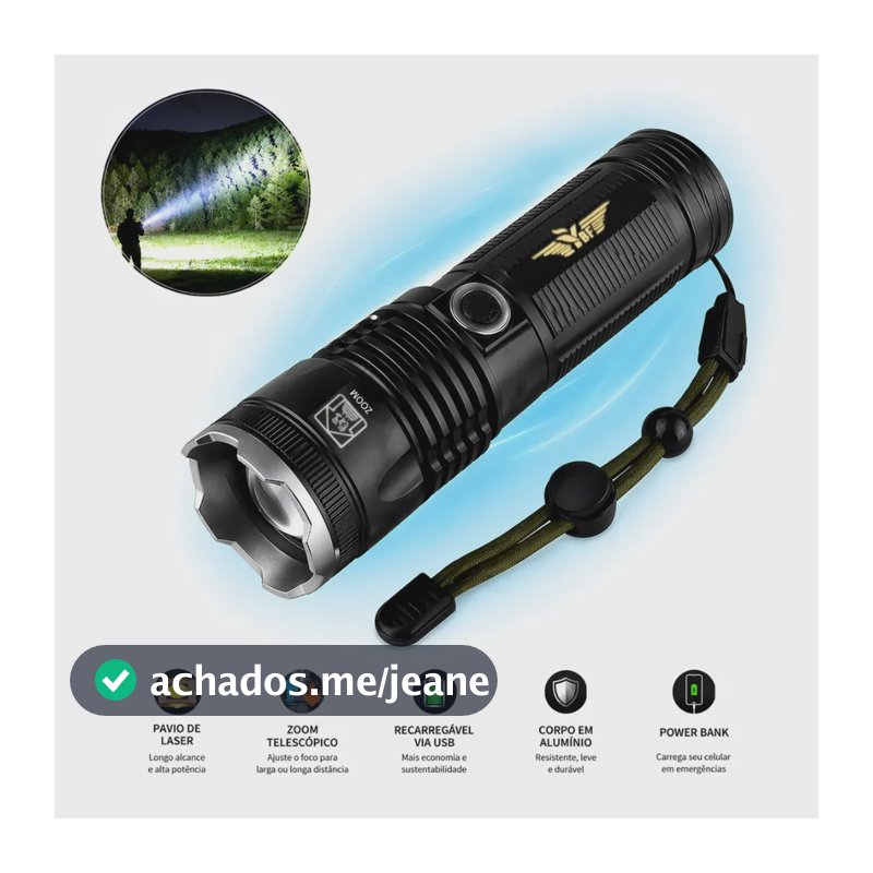 Lanterna Tática Militar Led Super Potente Longo Alcance 2km Recarregável 5 Modos De Luz Resistente Ybf