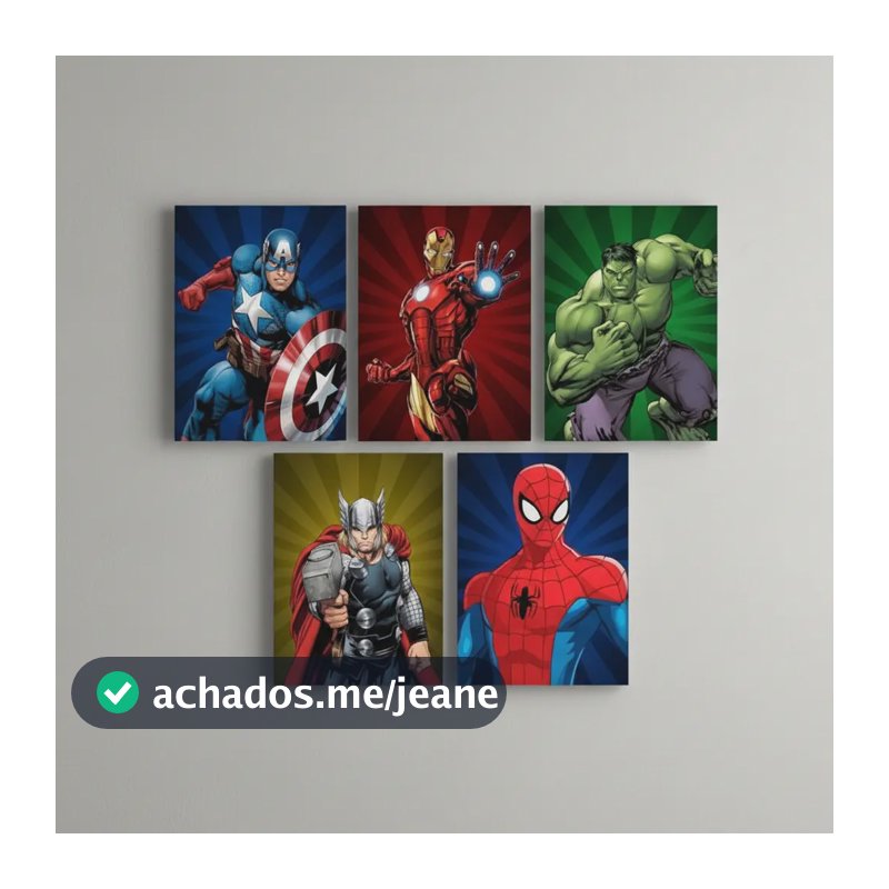Quadros Decorativos 5 Peças Super Heróis Vingadores Avengers Abstrato