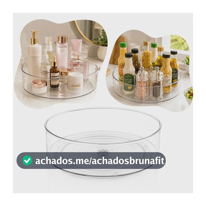 Organizador Transparente Giratório 360 para Maquiagem Cosméticos Perfumes Pincéis Skincare Molhos Temperos Condimentos Cozinhas Mesas Bancadas Acrílico Aura Utilidades