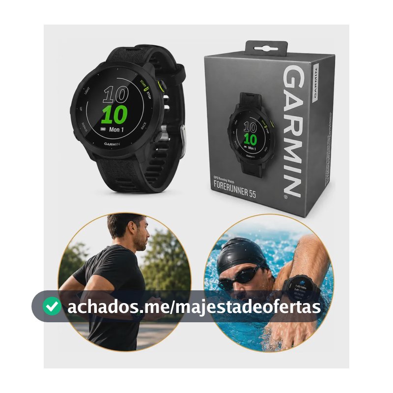 Relógio Garmin Forerunner 55 Monitor Cardíaco Gps 42mm Preto Preto