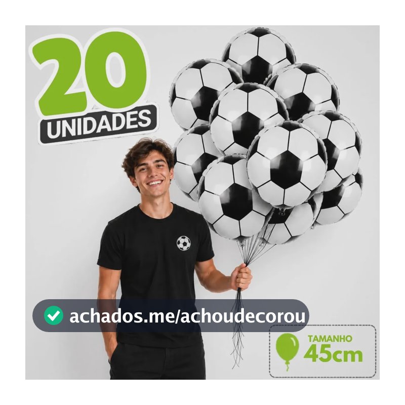 Kit 20 Balões Bola Futebol Metalizado Preto 18 Polegadas 45cm Decoração Festa Aniversário Temático