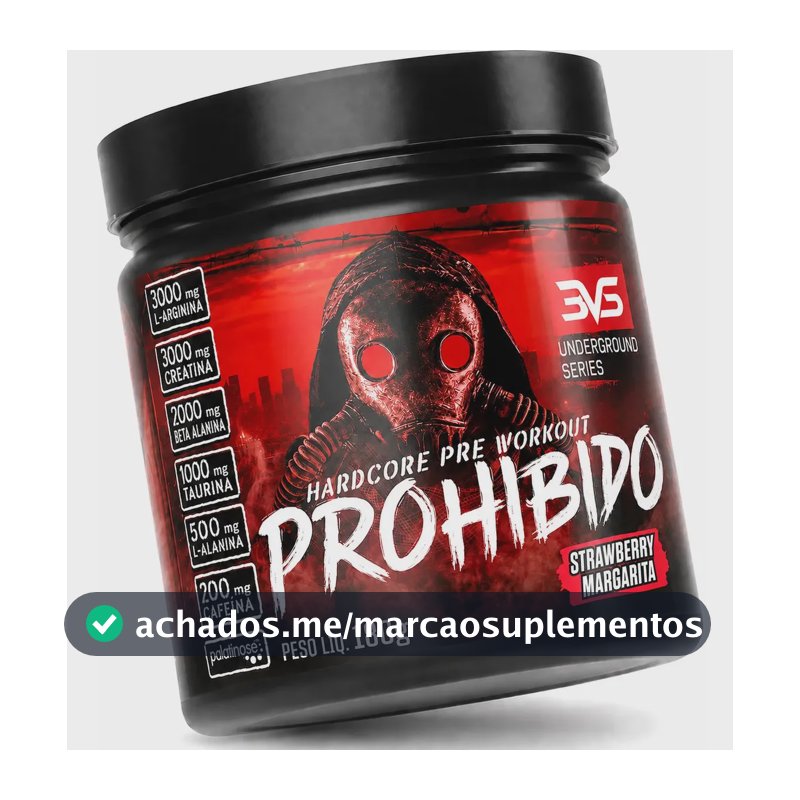 Prohibido Pré Treino 180g - Sabor: Morango - Fórmula Exclusiva Com Creatina, Beta Alanina, Taurina, Cafeína, Arginina, L-tirosina, Palatinose E L-alanina