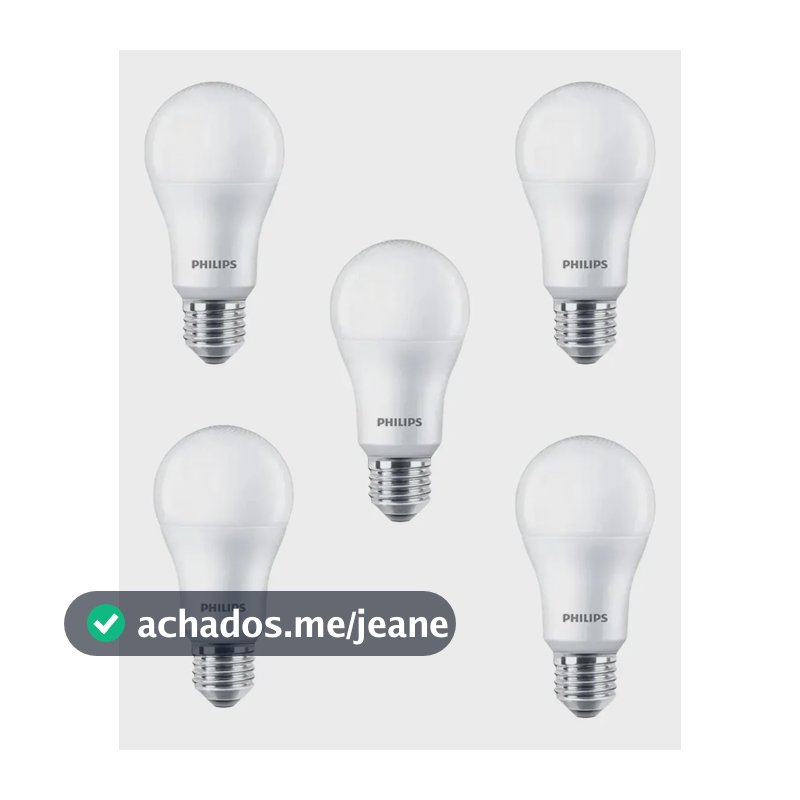 Kit 5 Lâmpadas Led Bulbo Philips A60 9w 3000k 806lm Bivolt Branco-quente 127/220v