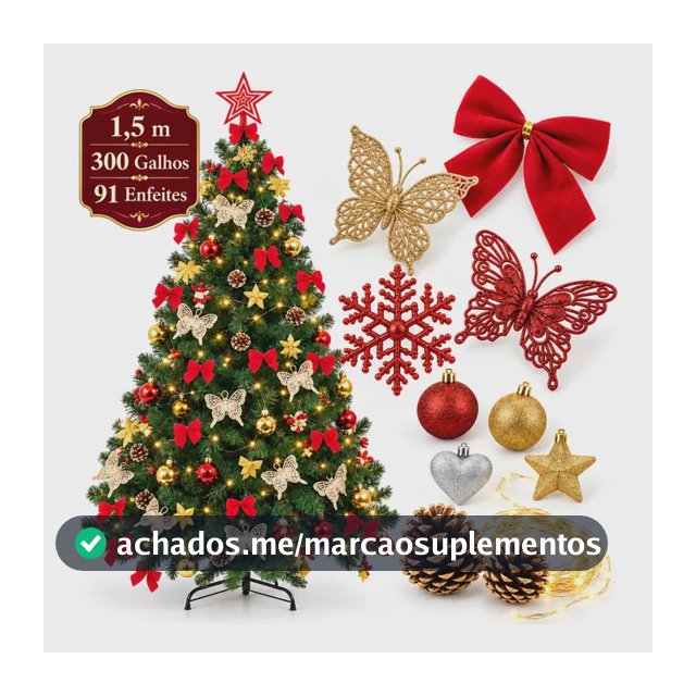 Árvore De Natal Decorada 1,5m Pinheiro Cheia 150cm Enfeitada