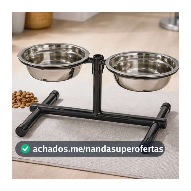 Comedouro Elevado Duplo Regulável Ajustável Cães Médio Preto 127/220v Preto