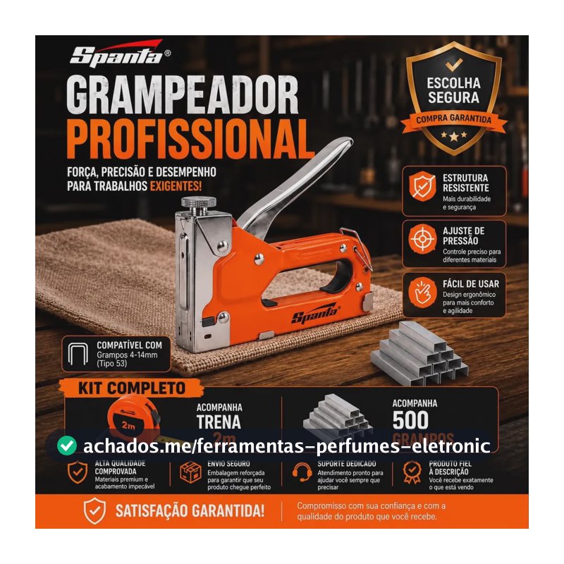 Kit Grampeador Manual Sparta Profissional Trava De Segurança