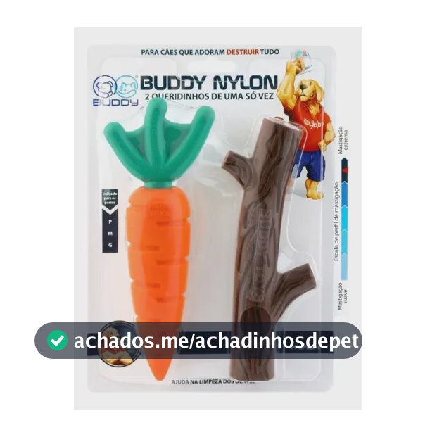 Brinquedo Pet Mordedor Nylon Cenoura+graveto Buddy Cão P M G Marrom