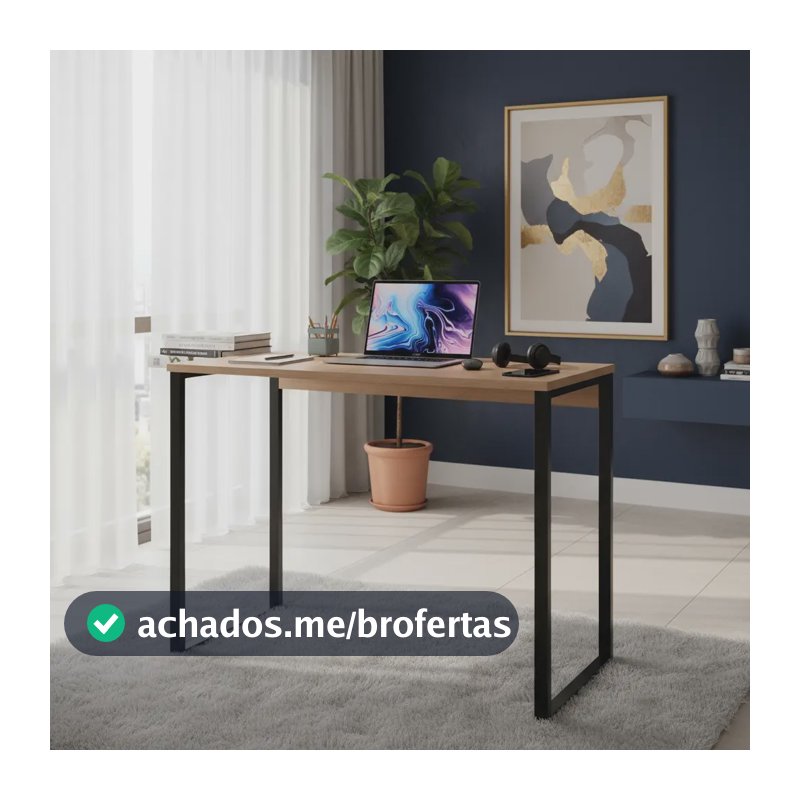 Escrivaninha industrial aço, mdf, mdp de 90cm x 76cm x 45cm amadeirado