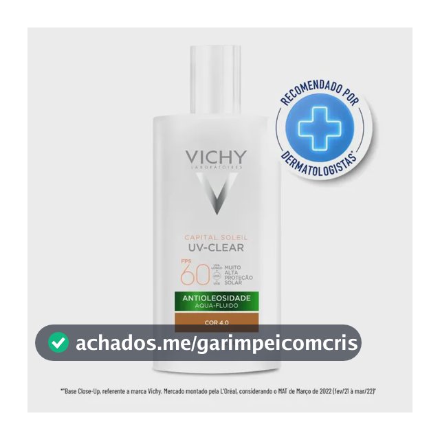 Protetor Solar Facial Antioleosidade Toque Seco, FPS 60, Reduz Acne e Poros Acabamento Invisível Com Niacinamida e Ácido Salicílico, Cor 4.0, Capital Soleil UV-Clear Vichy 40g