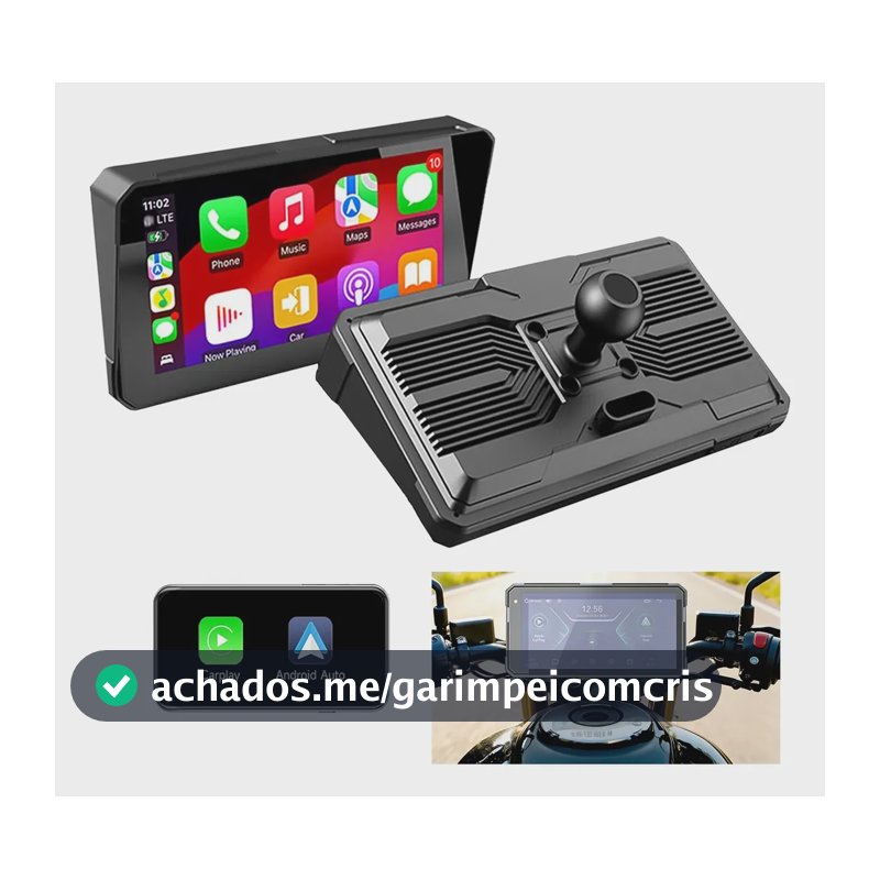 Kit Multimídia Moto Tela Touch Carplay Android Auto Preto Preto